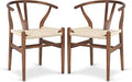 POLY & BARK Weave Dining Chairs – Mid-Century Modern Wishbone Dining Chairs with Arms, Solid Wood Frame, Indoor Use – Walnut– Set of 2 - Ideal for Dining Room, Kitchen or Stylish Accent Setting
