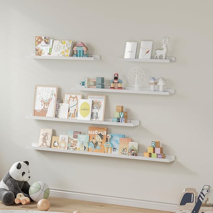 SAUMONIERES Picture Ledge Shelf Floating Book Shelves Set of 2 Wall Mounted Solid Wood for Bedroom Bathroom Living Room Kitchen, 55 Inch White