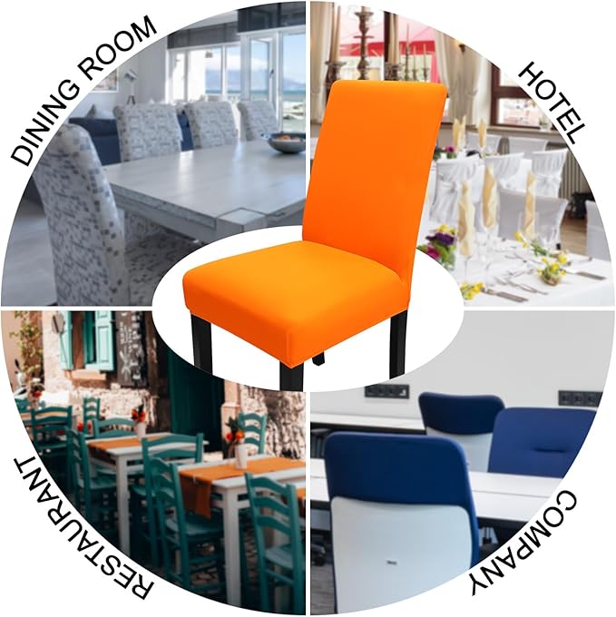 JQinHome Dining Chair Slipcover, High Stretch Removable Washable Chair Seat Protector Cover Set of 6,Chair Covers for Halloween Dining Room, Kitchen,Home Party,Wedding Ceremony(Orange, 6PC)