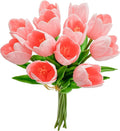 Mandy's Artificial Tulips 12 Stems Light Pink Partially Open PU Faux Flowers for Wedding Home Decor 13.5 Inch
