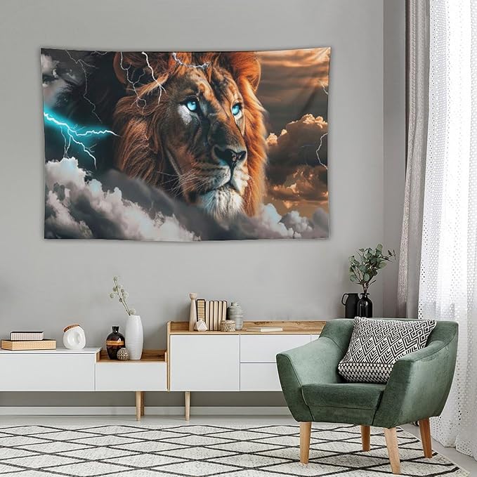 Lion Tapestry Lion Tapestries Christian Fabric Wall Hanging Aesthetic Space Indoor Outdoor Wall Art Tablecloth Bedspread for Bedroom Dormitory Living Room Home Decor 40"x60"