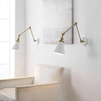 JONATHAN Y JYL7462B-SET2 Rover 7" Classic Industrial Metal Adjustable Arm LED Wall Sconce, White/Brass Gold (Set of 2) for Bedroom, Bathroom, Vanity