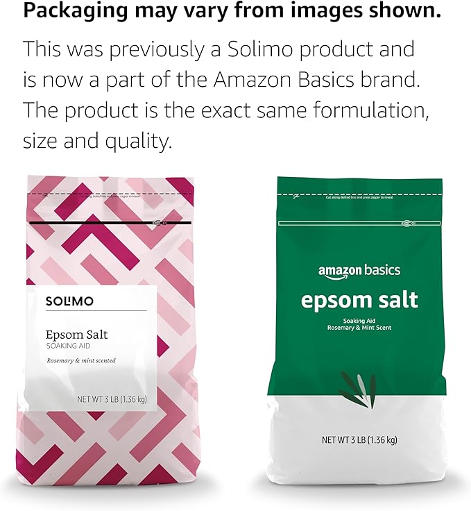Amazon Basics Epsom Salt Soaking Aid, Rosemary & Mint Scent, 3 pound (Pack of 1) (Previously Solimo)