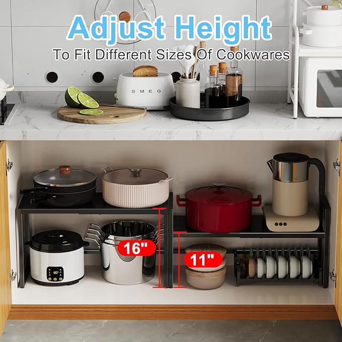 Expandable Metal Storage Shelves,110LBS Heavy Duty Shelving Units and Storage For Small Appliance, Adjustable Metal Storage Shelf Rack For kitchen Cabinet Closet Pantry Warehouse Garage,Patent Pending