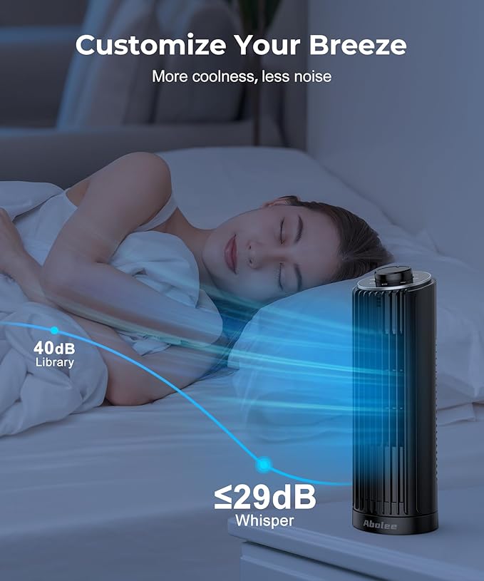 Abolee Tower Fan, 23ft/s Desk Fan, 70° Oscillating Table Fan for Bedroom, Standing Table Fan with 3 Modes, 2024 New 13 Inch Bladeless fan for Bedroom, Home,Office