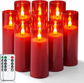 Amagic Christmas Red Flameless Candles, Battery Operated Candles with Remote and Timer, Acrylic Flickering LED Candles for Thanksgiving Decor, D2.2''xH5''6" 7", Set of 9