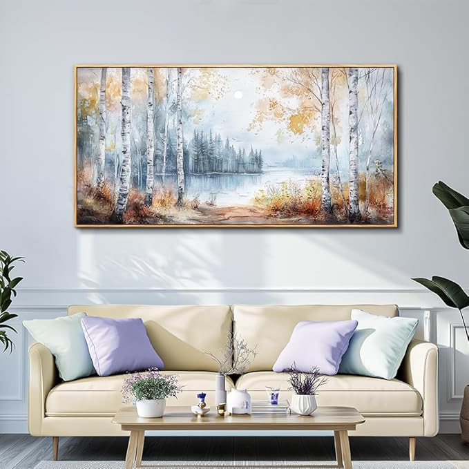 PHAOHUAXM Canvas Wall Art For Living Room Wall Decoration For Bedroom Office Decoration Trees Forest Landscape Painting Lake view Mural Modern Aesthetic Room Home Decor Artwork Wood Framed 20x40 In