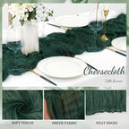 Emerald Green 20 Pack Cheesecloth Table Runner 10FT Boho Fabric Rustic Cheese Cloth Table Runner for Wedding 20 x 120 Inch Long Bridal Shower Baby Shower Gauze Sheer Birthday Party Table Decorations