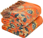 Fall Throw Blanket for Couch Bed Chair,100% Cotton Soft Lightweight Blanket Rustic Quilt -Orange Floral Printed Farmhouse Decor Bed All Season Blankets,60"×80"