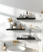 Wood Floating Shelves for Wall Decor, Rustic Wall Shelves for Bedroom Bathroom Kitchen Living Room, Set of 6 Black