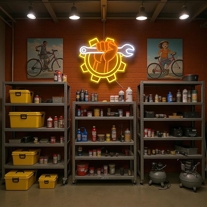 Wrench Neon Sign for Wall Decor – USB Powered LED Garage Sign with Dimmer, Car Room Accent Light, Auto Repair Workshop Wall Lamp, Man Cave Neon Decor, Gift for Dad or Car Enthusiast 13"x14.3"