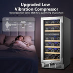 15 Inch Dual Zone Wine Refrigerator, 29 Bottle Under Counter Wine Fridge, Wine Refrigerator for Built-In or Freestanding, Wine Cooler with Removable Shelves, Double-Layer Glass Door, for Home