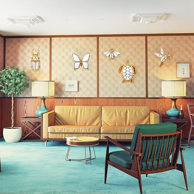 Decorative Bug Insects Beetle Mirrors - Gold Resin and Glass Wall Decor, Perfect for Victorian and European Themed Homes (Sheep Horn Beetle)