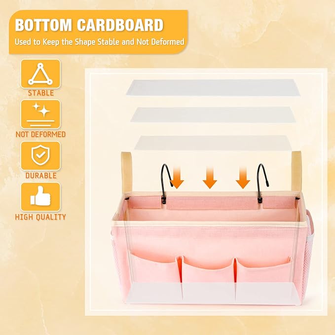 Bedside Caddy Bedside Organizer Bedside Storage Caddy with Fixed Straps and Water Bottle Holder for Home College Dorm Bunk Bed Hospital Bed Crib Bed Rails (2pcs Pink)