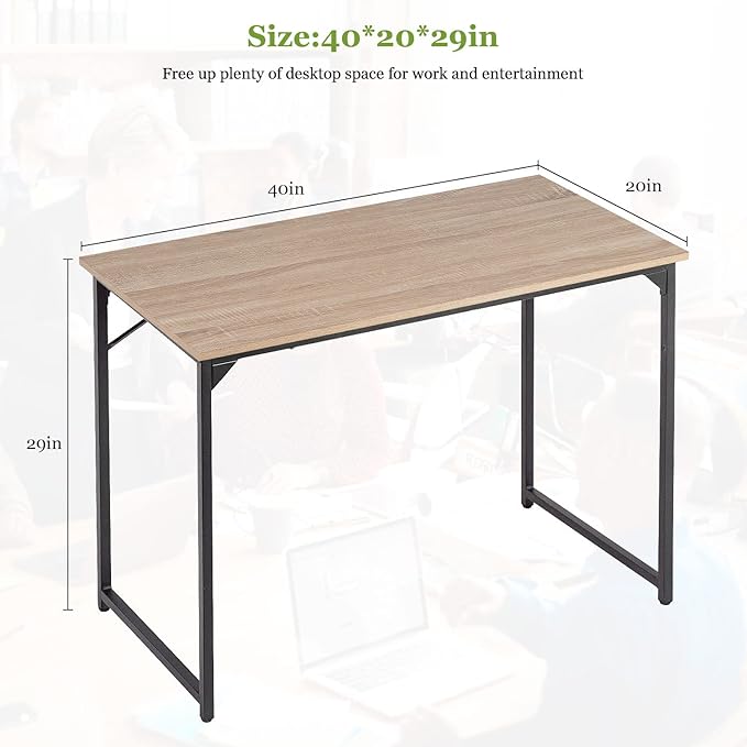 PayLessHere | 39 Inch Computer Desk | Nature | Office Desk with Metal Frame, Adjustable Feet | Water-Resistant, Scratchproof Surface | Sturdy Writing Table for Home Office or Study | Pack of 1