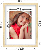 Vittanly 11x14 Picture Frames Set of 9, Shatter Resistant Plexiglass, Display 8x10 Pictures with Mat or 11x14 without Mat, Photo Frames for Wall or Tabletop, Engineered Wood, OAK
