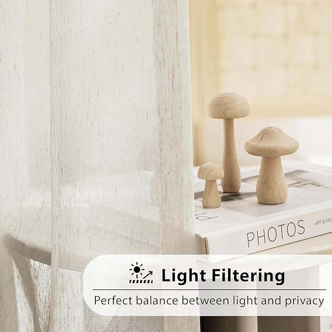 FMFUNCTEX Linen Sheer Pinch Pleated Curtains for Living Room, Linen Flax Beige 108 Inches Long Sheer Curtain See Through Panels for Bedroom, Natural Window Drapes for Farmhouse, Rod Pocket 2 Panels