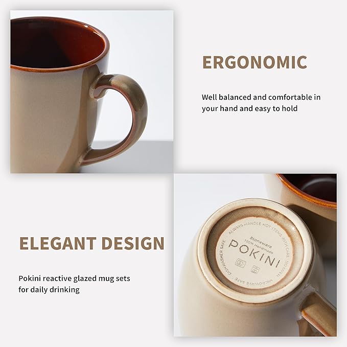 Coffee Mug 16 oz, Ceramic Coffee Mugs Set of 4, Reactive Glaze Mug for Latte/Tea/Cappuccino, Large Stackable Mug Set for Men, Women, Dad, Mom, Dishwasher & Microwave Safe, Brown Yellow