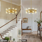 Gold Chandelier Light Fixture Kitchen and Dining, 16-Lights Modern Chandeliers for Dining Room, 18" Farmhouse Kitchen Pendant Lights Over Table, Crystal Wagon Wheel Chandelier(Bulbs Included)