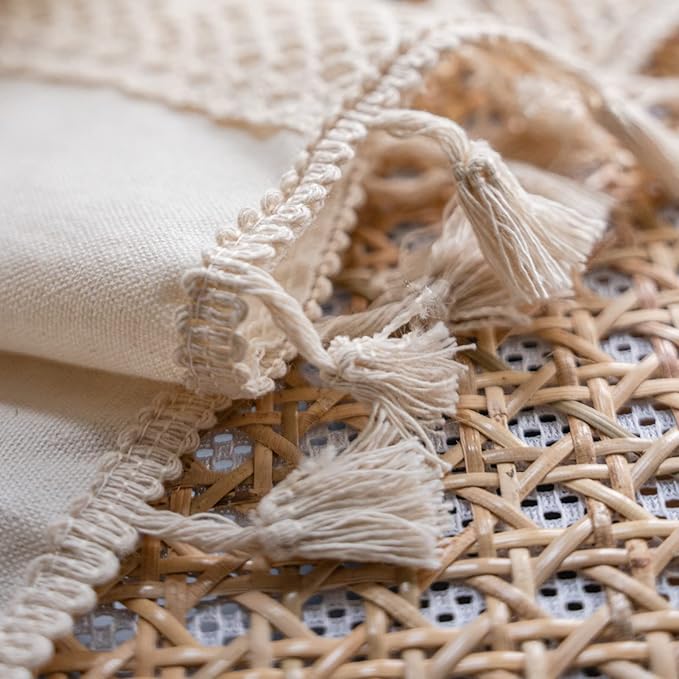 Sutuo Home Boho Curtain Crochet Lace Patchwork Semi-Blackout Bohemian Handmade Tassels, Rod Pocket Window Treatment Vintage Rustic Farmhouse Drapes for Living Bedroom, 1 Panel 59" W x 72" L, Beige