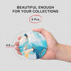 6 Pcs Light Blue Marble Abstract Ceramic Coasters with Holder Best Round Drink Absorbent Coasters for Desk, Lounge, Coffee, Wine, Beverage, Dining Table Decor, Bar Coaster Set