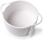 Small Gift Basket Empty to Fill – SweetMemo Cute Woven Organizer Baskets with cellophane wrap for Kids, Baby Shower, Office, Bathroom, Bedside – Little Decor Cotton Rope Bin with Handles - White
