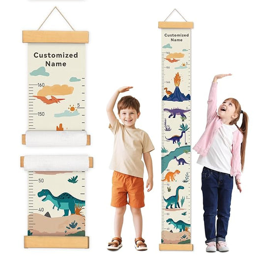 Personalized Name Growth Chart Wall Decor for Kids – Canvas Removable Height Chart Measuring Ruler 59" x 7.9" (Dinosaurs)