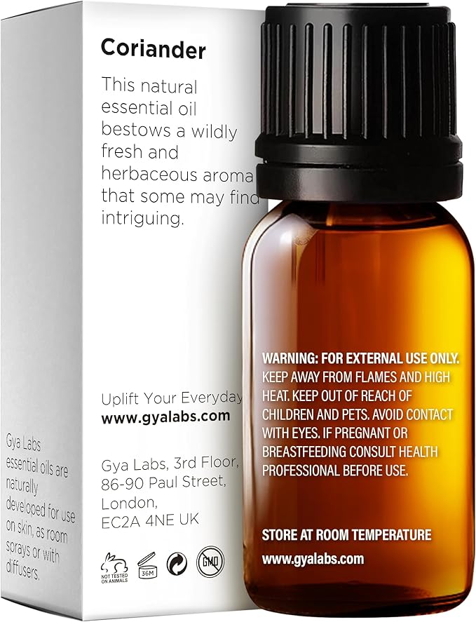 Gya Labs Coriander Essential Oil for Diffuser - 0.34 Fl Oz - 100% Pure Natural Coriander Oil for Skin, Aromatherapy, Skincare Massages & Candle Making Scent