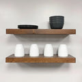 URBANDI, Rustic Floating Shelves, Set of 2, Hidden Bracket, Solid Wood, Heavy Duty, Wall Mounted Shelves, (Provincial, 24Wx8D)