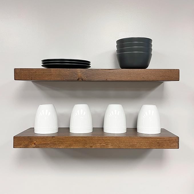 URBANDI, Rustic Floating Shelves, Set of 2, Hidden Bracket, Solid Wood, Heavy Duty, Wall Mounted Shelves, (Provincial, 48Wx10D)