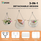 Hanging Baskets for Organizing, 3 Tier Detachable Wall Hanging Fruit Basket Over the Door Organizer for Fruit Vegetable Plant, Beige Boho Cotton Crocheted Fruit Holder for Kitchen Bathroom Bedroom