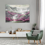 Japanese Tapestry, Red Plum Blossom Mountain, Nature Landscape, Bedroom Living Room Decor, 40"x30"