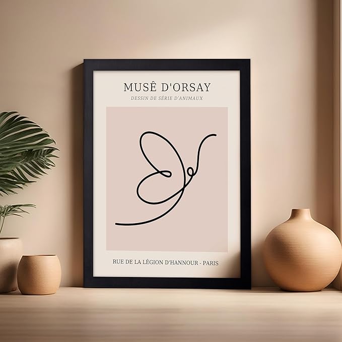 Poster Master Vintage Poster - Retro One Line Butterfly Drawing Print - Butterfly Line Art - Minimal Gift for Him, Her, Animal Lover - Abstract Decor for Home, Office, 16x20 Black Framed