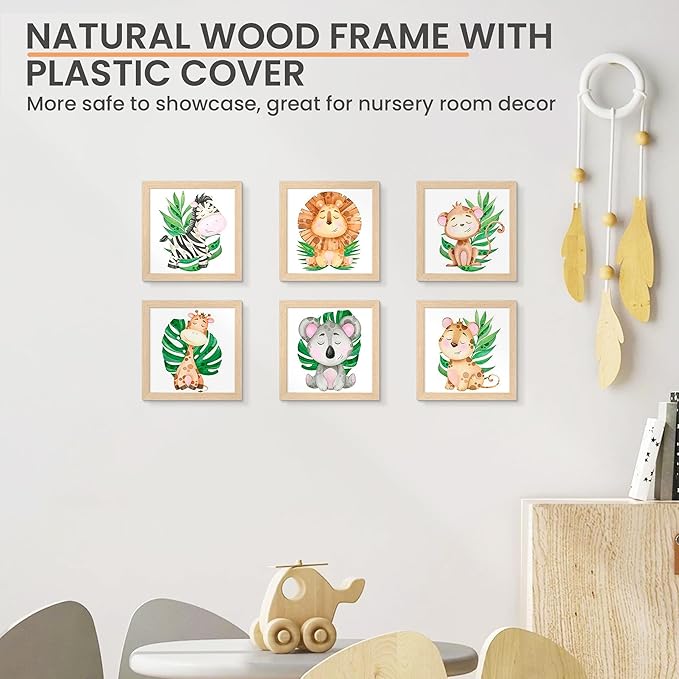upsimples 8x8 Picture Frames, Natural Solid Wooden Picture Frames, Display 4x4 with Mat or 8 x 8 Without Mat, Wall or Tabletop, 1 Pack, Natural