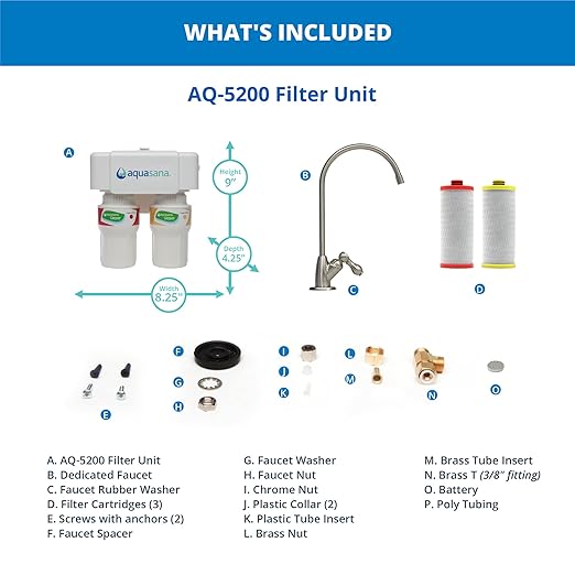 Aquasana Under Sink Water Filter System - Reduces PFAS, Lead, & Chlorine in Drinking Water - Under Counter Claryum Filtration for Kitchen - 2-Stage - Oil-Rubbed Bronze Faucet - AQ-5200.62