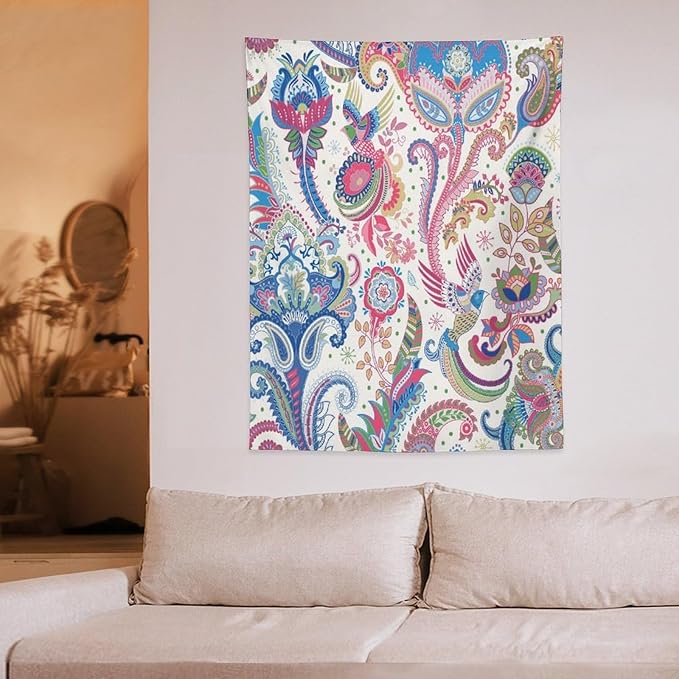 ICMOLYYENLO Boho Green Leaves Tapestry, Mid Century Abstract Tropical Palm Leaves Modern Minimalist Geometric Wall Hanging, Neutral Home Decor Art for Living Room Bedroom Dorm 60x80 Inch