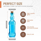 Small Blue Vintage Glass Bottles with Corks, Mini Vases, Decorative, Potion, Assorted Design Set of 12 pcs, 4.6 Inch Tall (11.43cm), 1.4 Inch Wide (3.56cm)