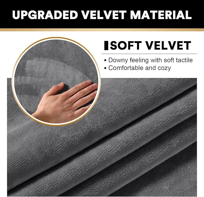 PrinceDeco Sectional Couch Covers 3 Pieces Velvet Sofa Covers L Shape Soft Couch Covers for Sectional Sofa Corner Sofa Cover Couch Cover for Dogs Washable (2 Seater + 1 Chaise,Grey)