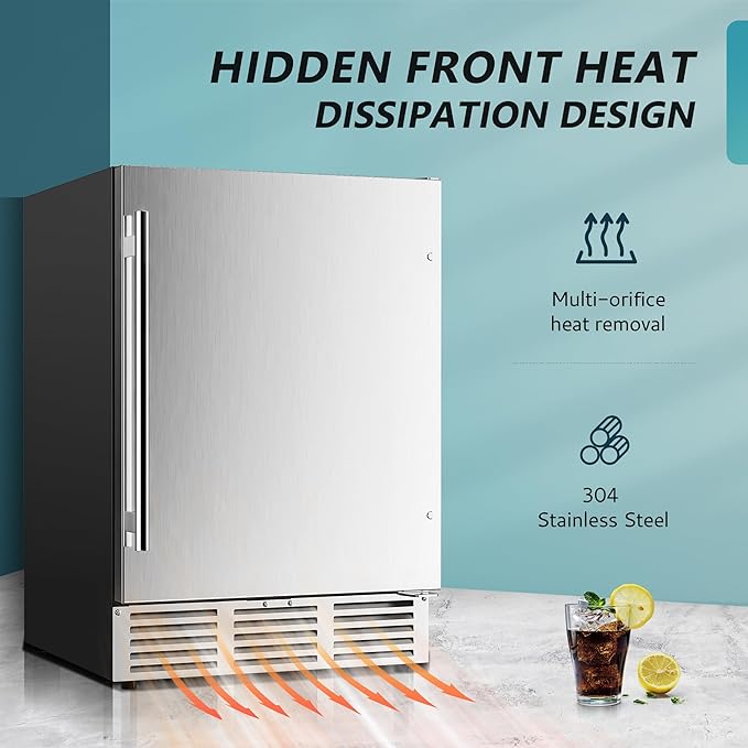 EUHOMY 24 Inch Beverage Refrigerator, Built-in and Freestanding Beverage Cooler 180 Can, Under Counter Beverage Fridge with Stainless Steel Door, Outdoor Refrigerator for Soda, Beer, Wine