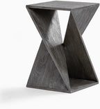Modern Hand Made One-of-a-Kind Carved Mango Wood End Table, Farmhouse Side Table,Farmhouse End Table,Living Room,Bedroom, Accent Table, Contemporary Architectural Designed Grey,Assembled