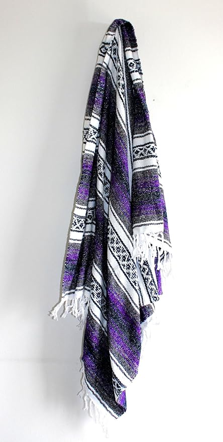 Del Mex Classic Mexican Blanket, Large Authentic Woven Falsa Throw (70"x50"), Artisan Southwest Décor for Beach, Yoga, Outdoors (Purple)