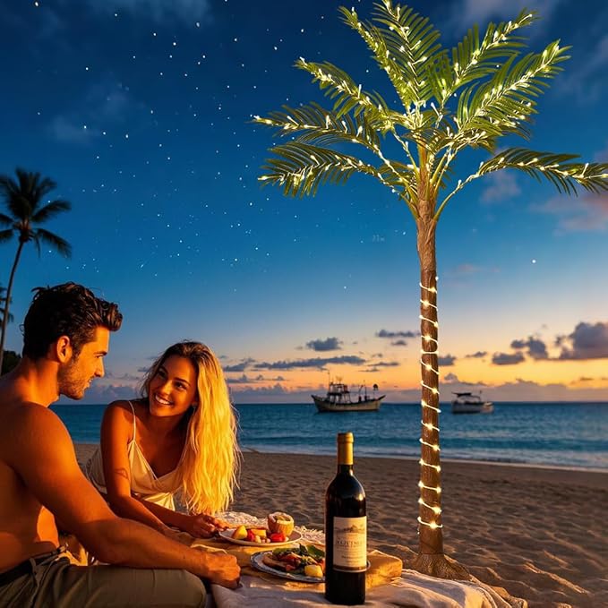 Birchlitland Lighted Palm Trees for Outside Patio 6FT 220 LED Fairy Lights, Artificial Palm Tree Lights Plug in for Home Pool Beach Decoration