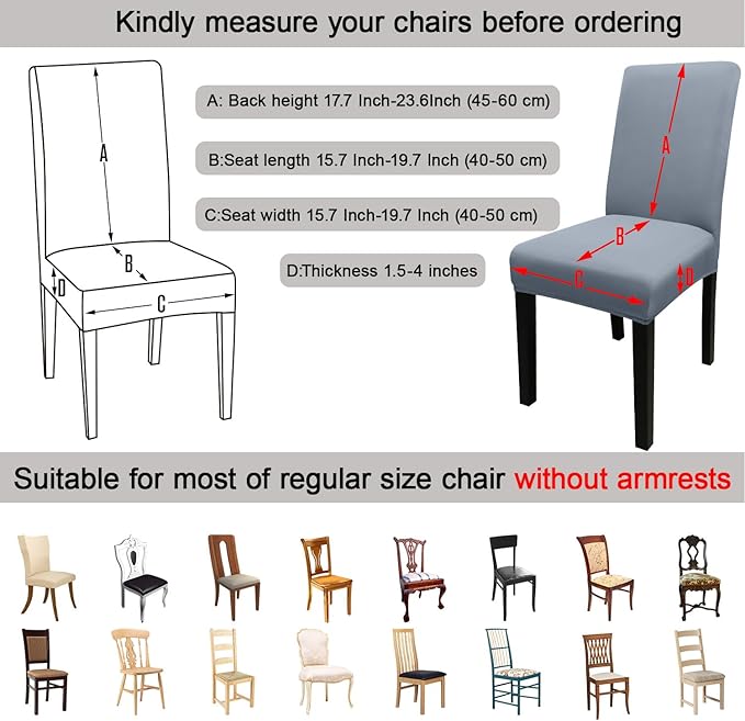 JQinHome 6 Pcs Dining Chair Slipcover,High Stretch Removable Washable Chair Seat Protector Cover for Home Party Hotel Wedding Ceremony(Light Grey)