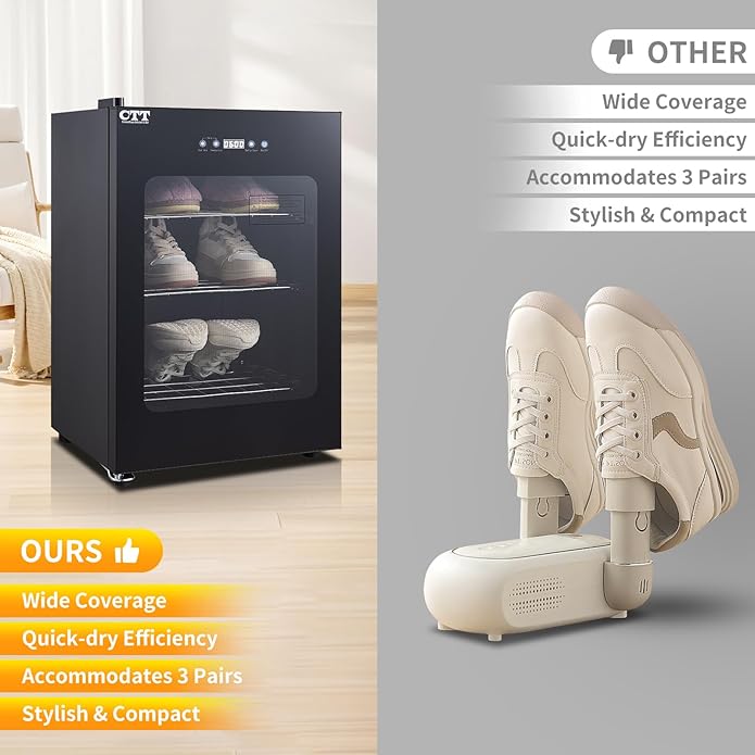 CTT Boot Dryer for Work Boots, Shoe Dryer for Sneakers, Gloves, Helmet & Boxing Glove, Electric Boot Dryer with Pull-out Detachable Rack, 3 Drying Mode, Timer, Auto-shut Off
