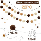 TBD Decor 2pk Pom Pom Garland 13FT Colorful Large Felt Ball Garland Fall Decoration for Mantle,Indoor Holiday Wedding Birthday Party Supplies(White Brown,4cm)
