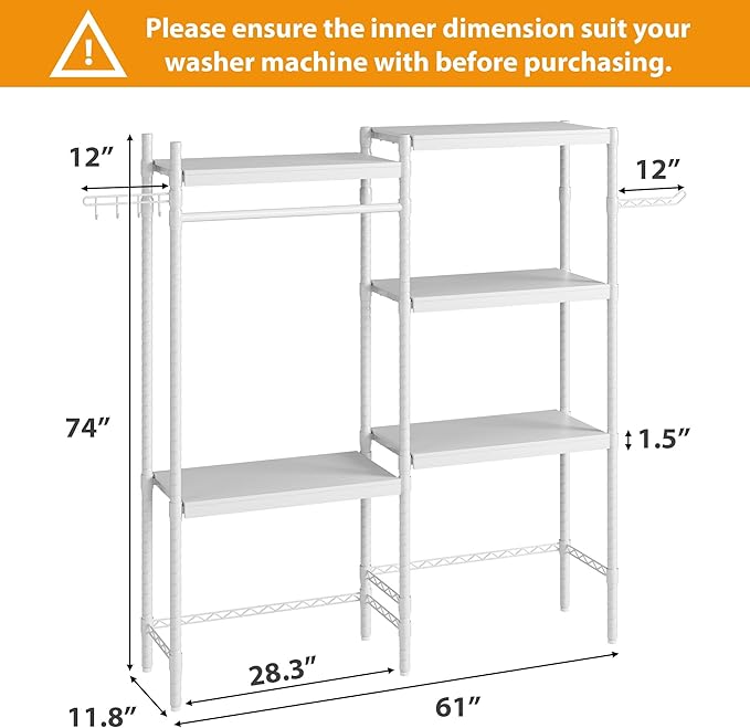 Double Row Over Washer and Dryer Storage Shelves, Laundry Room Organization and Storage, Heavy Duty Laundry Room Shelves, with Adjustable Height, 5-Tier
