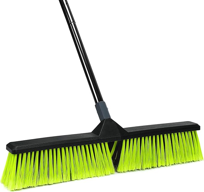24-Inch Push Broom Outdoor with Stiff Bristle, Heavy Duty Broom Brush with 63” Long Handle for Deck Patio Driveway Garage Warehouse Shop Floor Sweeping & Scrubbing