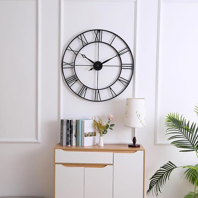 CLXEAST 30 Inch Large Wall Clock Modern, Oversized Roman Numeral Decorative Black Metal Wall Clock for Living Room Decor,House Warming Gifts New Home