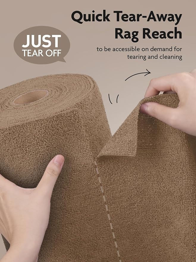 Fantasticlean Microfiber Cleaning Cloth Roll -75 Pack, Tear Away Microfiber Towels, 12" x 12", Reusable, Washable, Scratch Free, Ultra Absorbent Dish Rags for Car, Home, Garage or Shop (TAN)