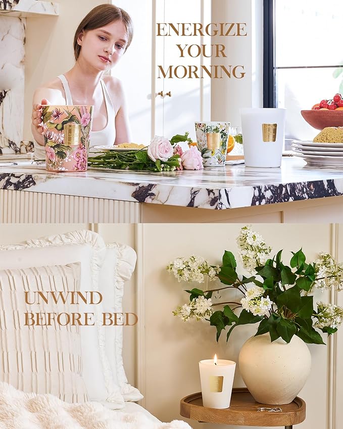 M&SENSE Extra Large Candle Rose Amber Scented, 3-Wick 35oz 150H Long Lasting, Natural Soy Wax Aromatherapy Candle for Stress Relief, Home Fragrance Housewarming Gifts Candle for Home Decor